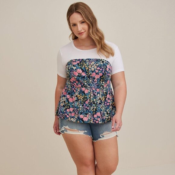 Torrid - Stretch Challis Lace-Up Back Corset Top in Floral Black​​​​​​​ - Picture 12 of 15